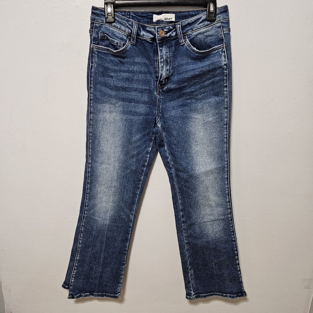 Vervet Denim Jeans Blue Womens High Rise Crop Straight Leg Size 29 Flare B22